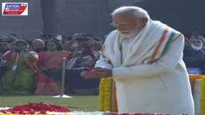 Mahatma Gandhi 78th death anniversary ceremony at Gandhi Chowk with local leaders and citizens गांधी चौक में महात्मा गांधी की प्रतिमा पर माल्यार्पण और श्रद्धांजलि Local leaders and citizens paying tribute on Mahatma Gandhi’s death anniversary Mahatma Gandhi tribute event at Gandhi Chowk, Bihar